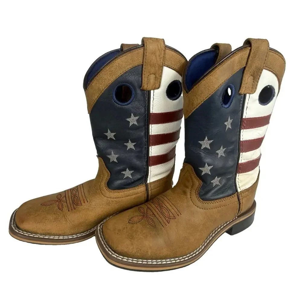 Cody James Kids USA Flag Cowboy Boots Size 2 D Square Toe Western Leather 43880